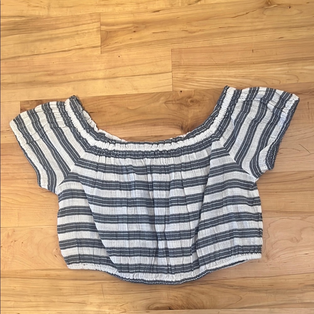 Aerie Blue and White Smocked Crop Blouse Top - Medium